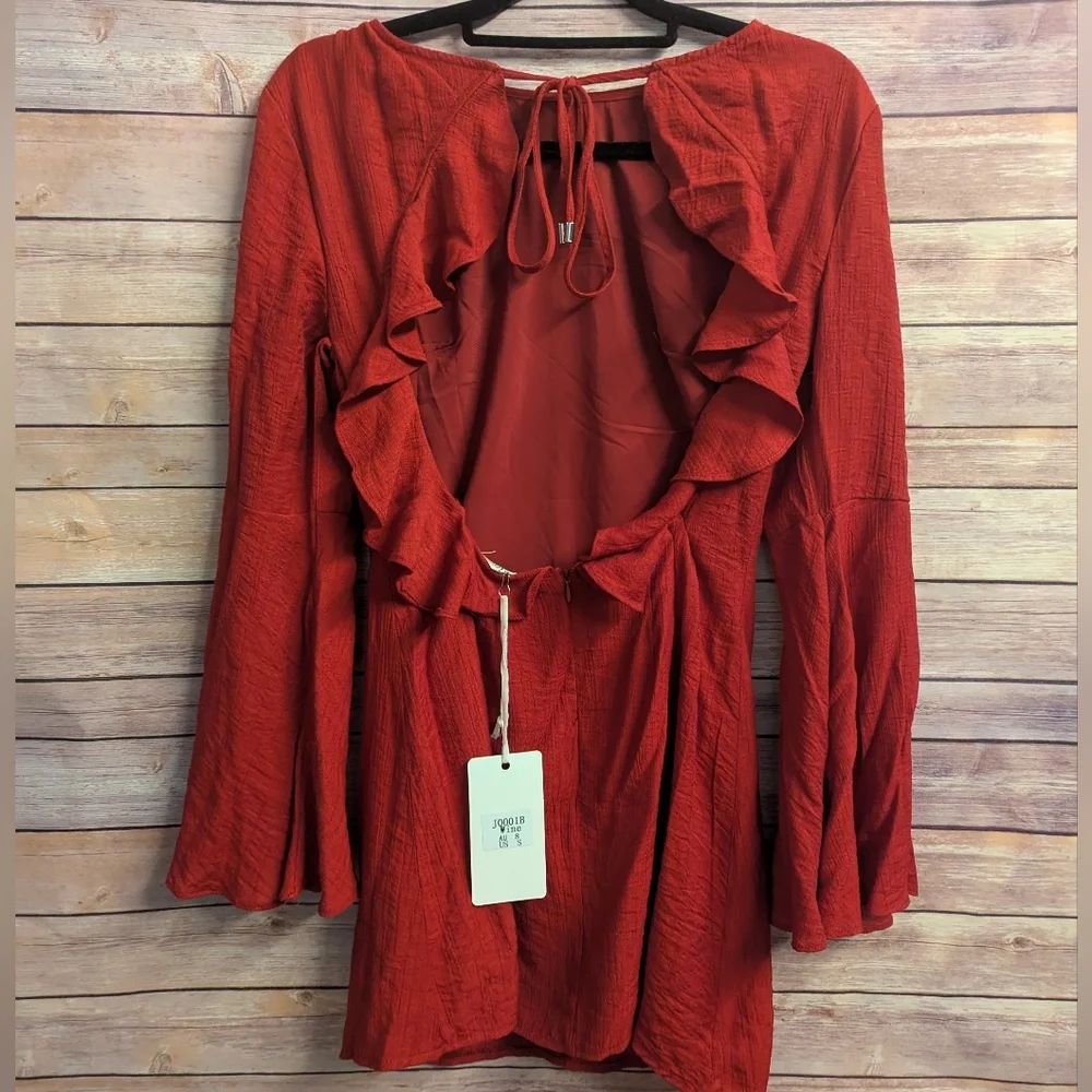NWTs, Saints & Secrets Red Bell Sleeve Boho Dress. Size S - Picture 4 of 9